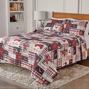 QVC Festive Red and Gray Patchwork Comforter Set